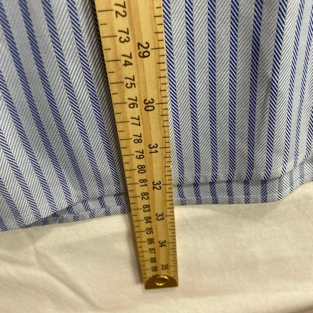 Ermenegildo Zegna Mens 3XL Blue White Striped Cotton Long Sleeve  Shirt - Picture 7 of 11